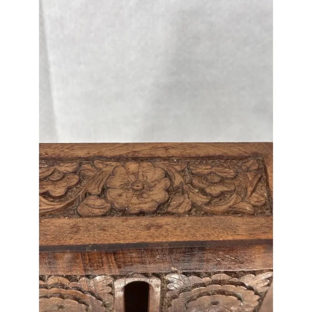 Hand Carved Floral Wooden Tissue Box Cover Holder Case with Removable Bottom